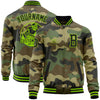 Custom Camo Black-Neon Green Bomber Varsity Letterman Salute To Service Zipper Jacket