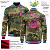 Custom Camo Sky Blue Black-Pink Bomber Varsity Letterman Salute To Service Zipper Jacket