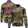 Custom Camo Sky Blue Black-Pink Bomber Varsity Letterman Salute To Service Zipper Jacket