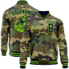 Custom Camo Navy-Neon Green Bomber Varsity Letterman Salute To Service Zipper Jacket