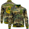 Custom Camo Green-Gold Bomber Varsity Letterman Salute To Service Zipper Jacket