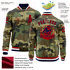 Custom Camo Red-Navy Bomber Varsity Letterman Salute To Service Zipper Jacket