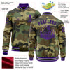 Custom Camo Purple-Black Bomber Varsity Letterman Salute To Service Zipper Jacket