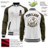 Custom White Vintage USA Flag Black-Olive Bomber Varsity Letterman Two Tone Zipper Jacket