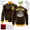 Custom Brown Gold-White Bomber Varsity Letterman Zipper Jacket