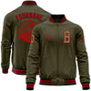 Custom Olive Camo Red-Black Bomber Varsity Letterman Salute To Service Zipper Jacket