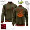 Custom Olive Black-Orange Bomber Varsity Letterman Salute To Service Zipper Jacket