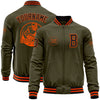 Custom Olive Black-Orange Bomber Varsity Letterman Salute To Service Zipper Jacket