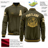 Custom Olive Cream Old Gold-Black Bomber Varsity Letterman Salute To Service Zipper Jacket