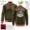 Custom Olive Red-White Bomber Varsity Letterman Salute To Service Zipper Jacket