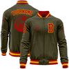 Custom Olive Red-Gold Bomber Varsity Letterman Salute To Service Zipper Jacket