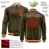 Custom Olive Red-Cream Bomber Varsity Letterman Salute To Service Zipper Jacket