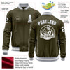 Custom Olive White-Gray Bomber Varsity Letterman Salute To Service Zipper Jacket