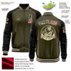 Custom Olive Vintage USA Flag Black-Cream Bomber Varsity Letterman Two Tone Salute To Service Zipper Jacket