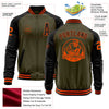 Custom Olive Orange-Black Bomber Varsity Letterman Two Tone Salute To Service Zipper Jacket