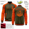 Custom Olive Black-Orange Bomber Varsity Letterman Two Tone Salute To Service Zipper Jacket