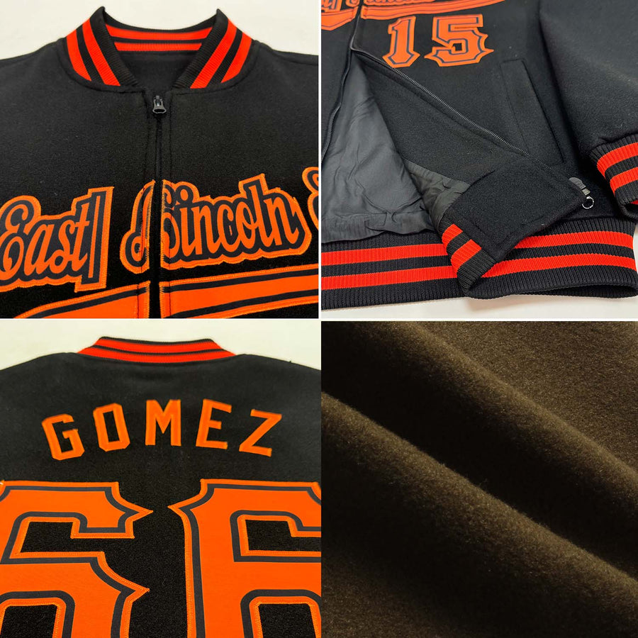 Custom Olive White-Orange Bomber Varsity Letterman Two Tone Salute To Service Zipper Jacket