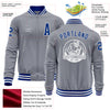 Custom Gray Royal-White Bomber Varsity Letterman Zipper Jacket