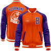 Custom Orange White-Purple Bomber Varsity Letterman Two Tone Zipper Jacket