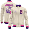 Custom Cream Pink Purple-Black Bomber Varsity Letterman Zipper Jacket