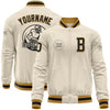 Custom Cream Black-Old Gold Bomber Varsity Letterman Zipper Jacket