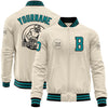 Custom Cream Teal-Black Bomber Varsity Letterman Zipper Jacket