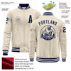 Custom Cream Navy-White Bomber Varsity Letterman Zipper Jacket