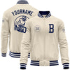 Custom Cream Navy-White Bomber Varsity Letterman Zipper Jacket