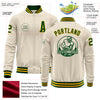 Custom Cream Green-Gold Bomber Varsity Letterman Zipper Jacket