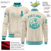 Custom Cream Teal-White Bomber Varsity Letterman Zipper Jacket