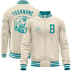 Custom Cream Teal-White Bomber Varsity Letterman Zipper Jacket