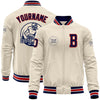 Custom Cream Navy Red-White Bomber Varsity Letterman Zipper Jacket