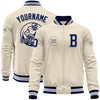 Custom Cream Navy Gray-White Bomber Varsity Letterman Zipper Jacket