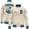 Custom Cream Teal Navy-Gray Bomber Varsity Letterman Zipper Jacket