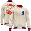 Custom Cream Red Royal-White Bomber Varsity Letterman Zipper Jacket