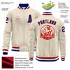 Custom Cream Royal Red-White Bomber Varsity Letterman Zipper Jacket