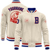 Custom Cream Royal Red-White Bomber Varsity Letterman Zipper Jacket