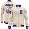 Custom Cream Purple Black-White Bomber Varsity Letterman Zipper Jacket