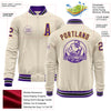 Custom Cream Purple Gold-White Bomber Varsity Letterman Zipper Jacket