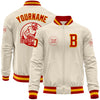 Custom Cream Red-Gold Bomber Varsity Letterman Zipper Jacket