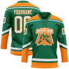 Custom Kelly Green White-Bay Orange Hockey Lace Neck Jersey