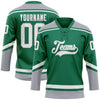 Custom Kelly Green White-Gray Hockey Lace Neck Jersey