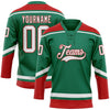 Custom Kelly Green White-Red Hockey Lace Neck Jersey