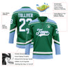 Custom Kelly Green White-Light Blue Hockey Lace Neck Jersey