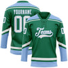 Custom Kelly Green White-Light Blue Hockey Lace Neck Jersey