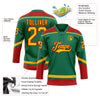 Custom Kelly Green Gold-Red Hockey Lace Neck Jersey