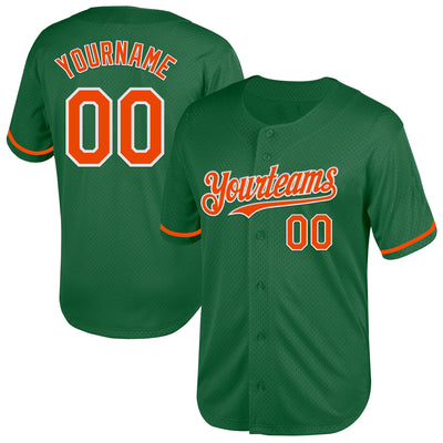 Custom Kelly Green Orange-White Mesh Authentic Throwback Baseball Jersey