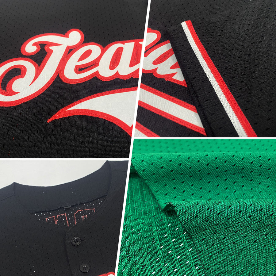 Custom Kelly Green Black-Yellow Mesh Authentic Throwback Baseball Jersey