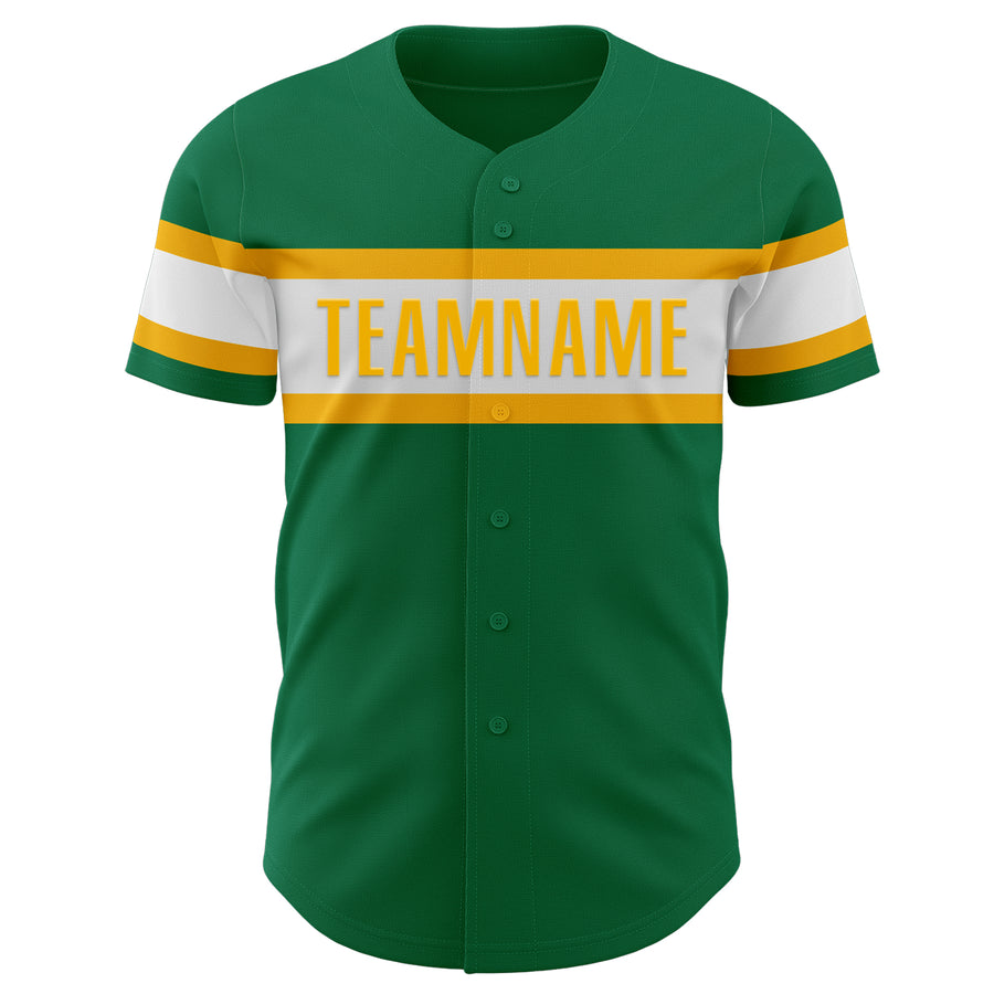 Custom Kelly Green White-Gold Authentic Baseball Jersey