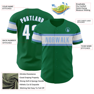 Custom Kelly Green White-Light Blue Authentic Baseball Jersey